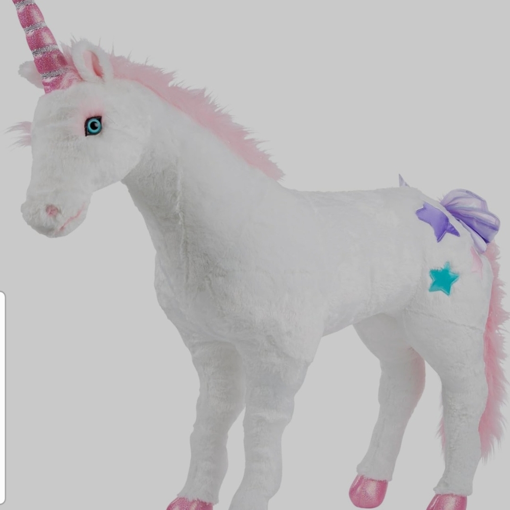Plush White Unicorn Toy with Pink and Purple Accents